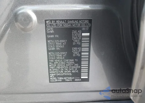 2018 Nissan Rogue Sv z USA, uszkodzony, nr VIN KNMAT2MV0JP511505